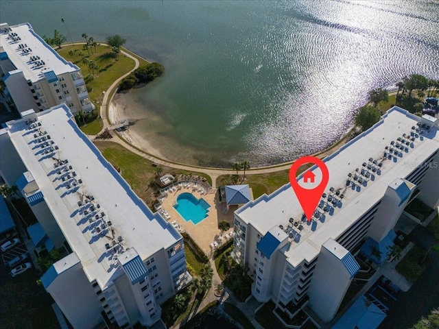 bird's eye view featuring a water view