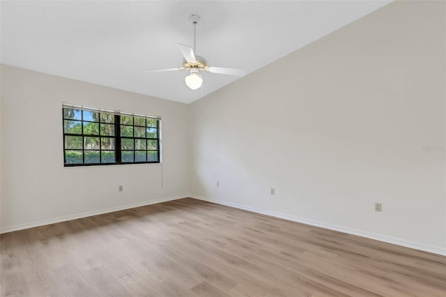 unfurnished room featuring ceiling fan and light hardwood / wood-style flooring