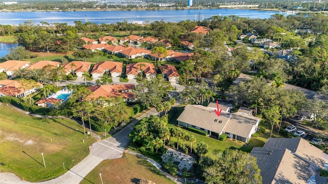 aerial view with a water view