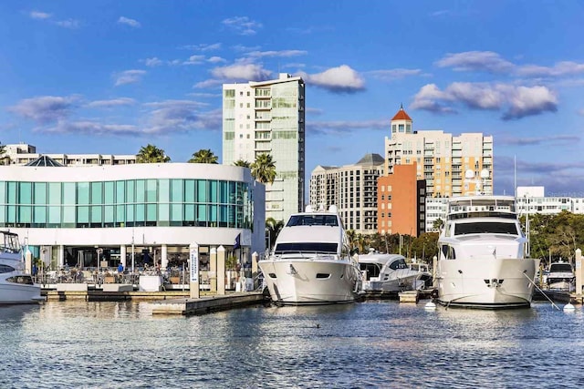 dock area featuring a water view