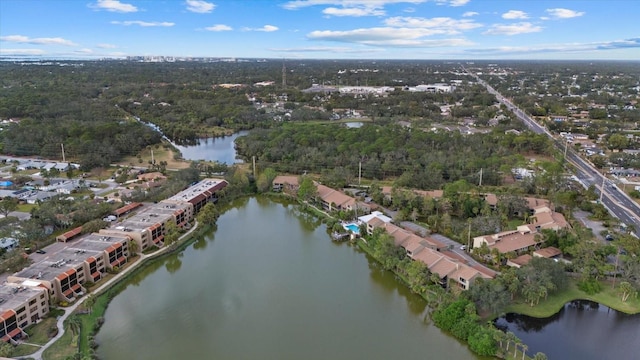 bird's eye view featuring a water view