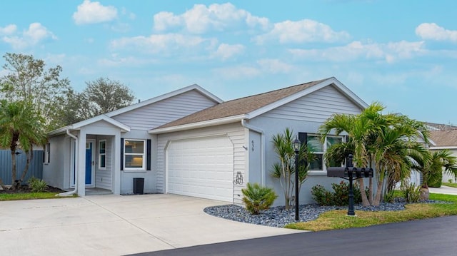 single story home with a garage