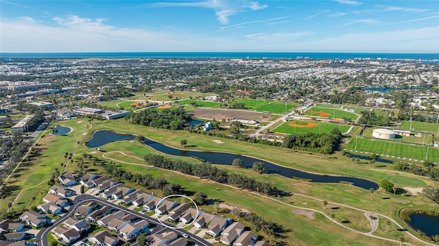 aerial view with a water view