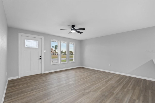 entryway featuring hardwood / wood-style floors, a wealth of natural light, and ceiling fan