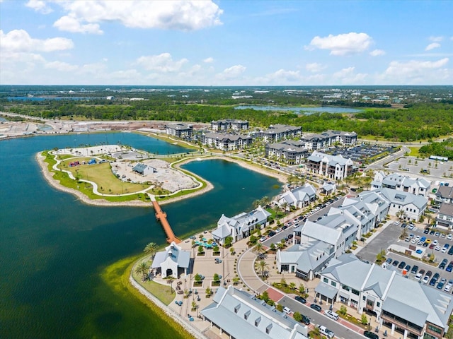 drone / aerial view featuring a water view