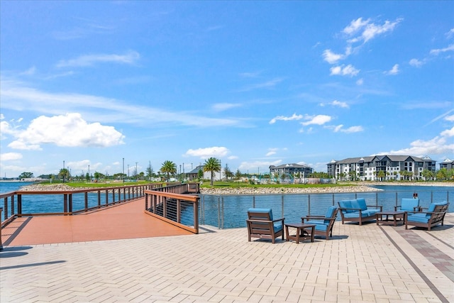 view of patio / terrace with a water view