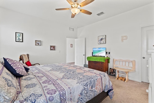 bedroom featuring carpet flooring and ceiling fan