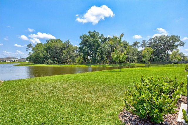 view of yard with a water view