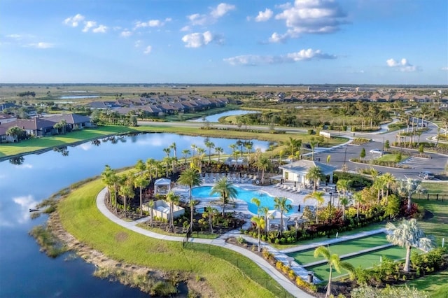 aerial view featuring a water view