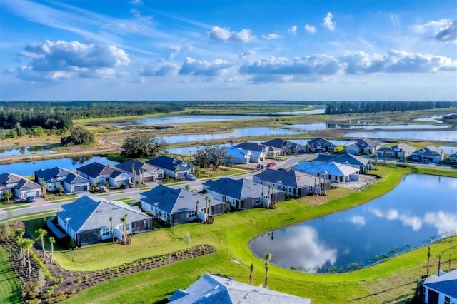 bird's eye view featuring a water view