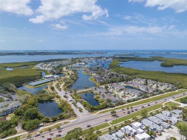 aerial view with a water view