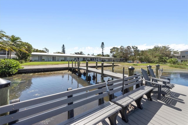 dock area with a water view