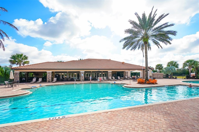 view of pool featuring a patio