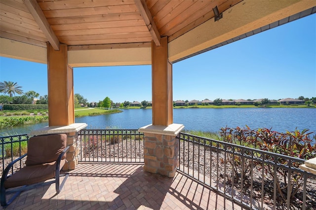 view of patio / terrace with a water view