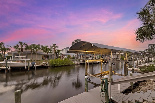 view of dock with a water view