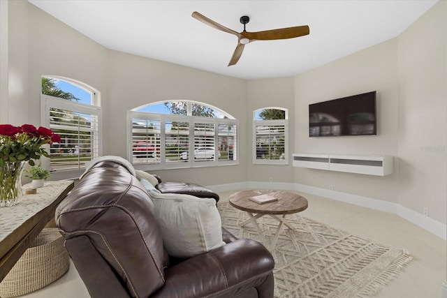 living room with ceiling fan