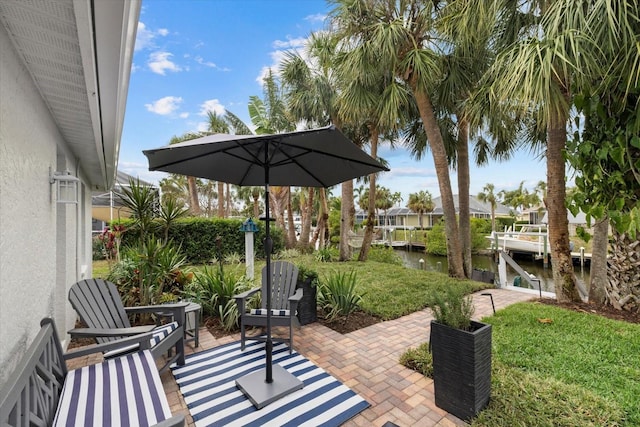 view of patio / terrace featuring a water view