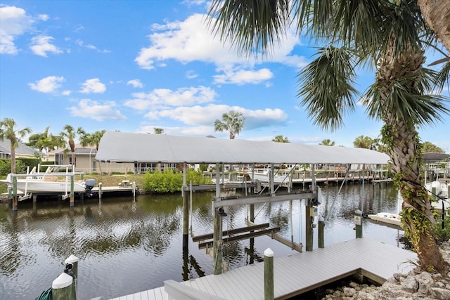 view of dock with a water view