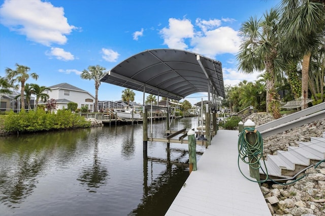 view of dock with a water view