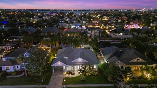 view of aerial view at dusk