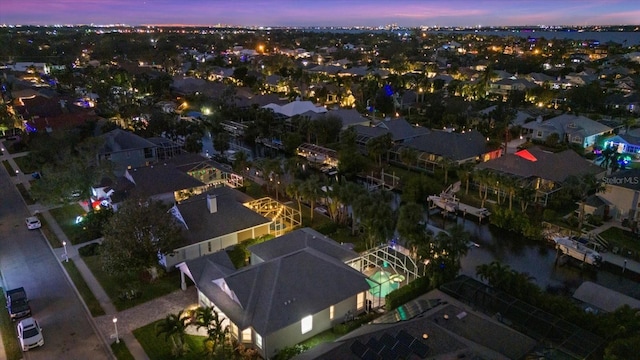 view of aerial view at dusk