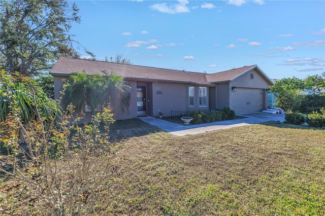 ranch-style house with a front lawn and a garage