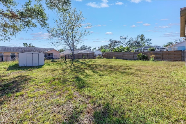 view of yard with a storage shed