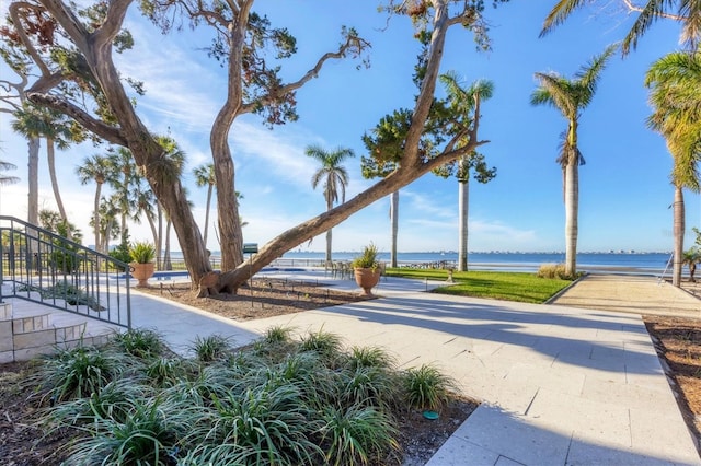 view of home's community with a water view