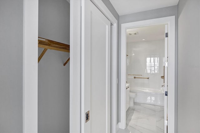 bathroom featuring shower with separate bathtub and vanity