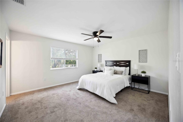 bedroom featuring ceiling fan and carpet floors