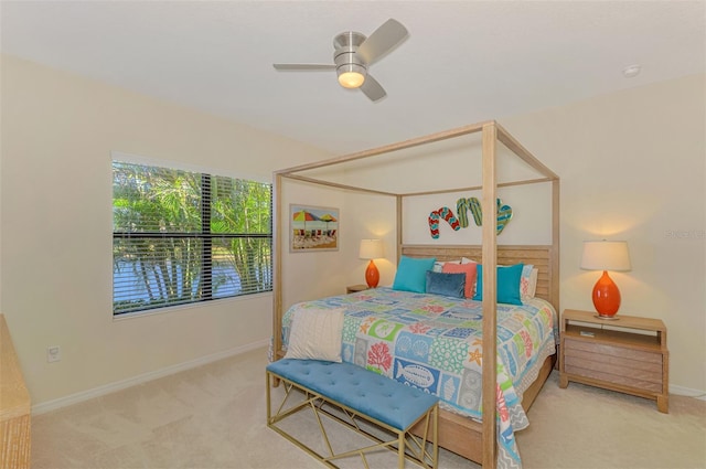 bedroom featuring ceiling fan and carpet floors