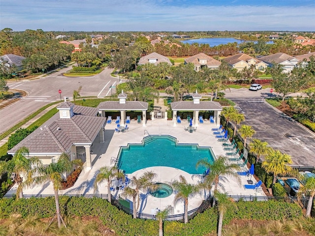 aerial view with a water view