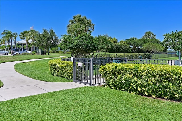 view of property's community featuring a lawn