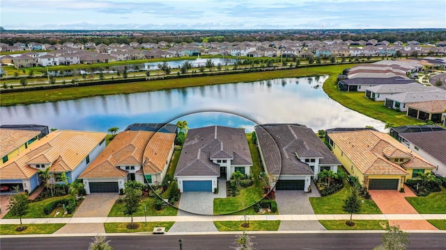 bird's eye view featuring a water view