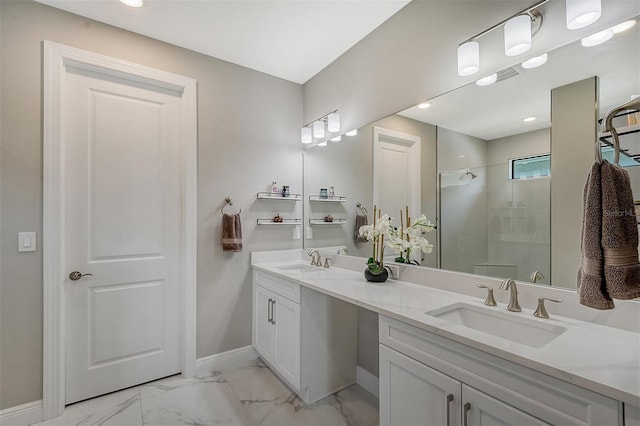 bathroom with vanity and walk in shower