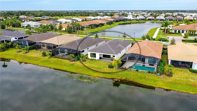 aerial view with a water view