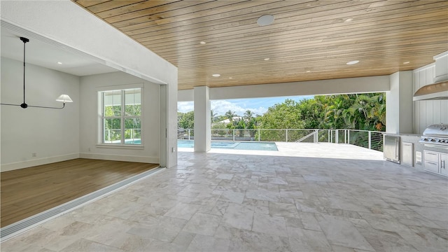 view of patio / terrace featuring a fenced in pool and a grill