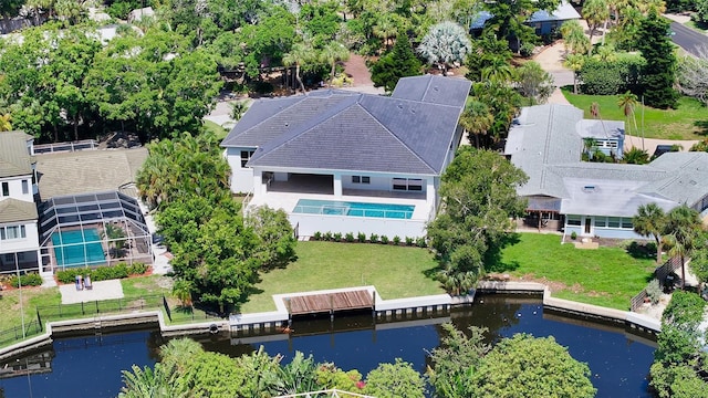 aerial view with a water view