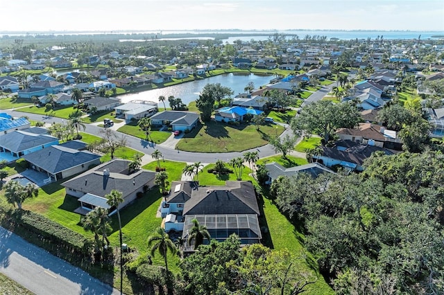 aerial view with a water view