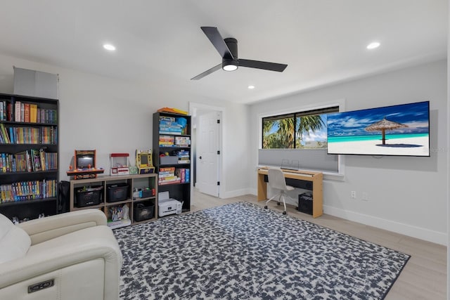 interior space featuring light hardwood / wood-style flooring and ceiling fan