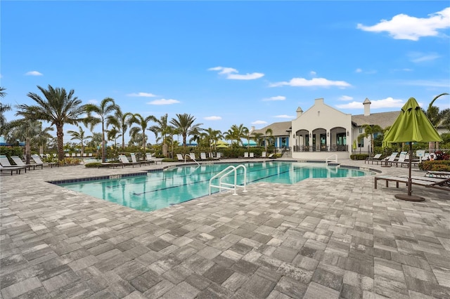 view of swimming pool with a patio area