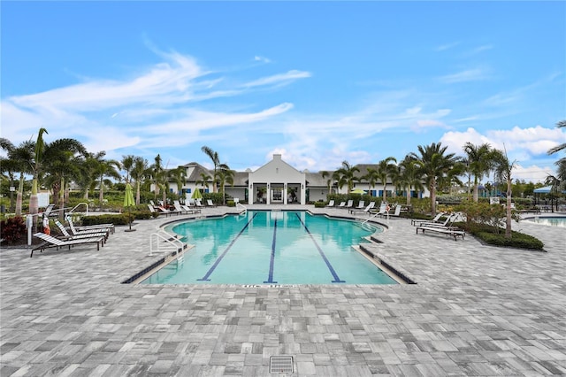 view of pool featuring a patio