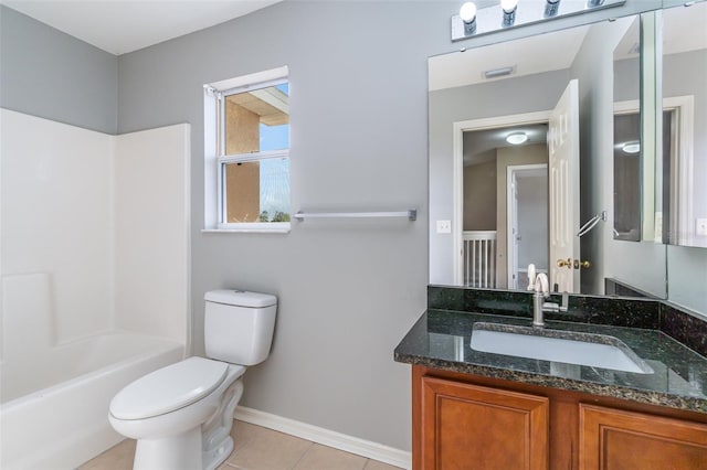 full bathroom featuring tile patterned floors, vanity, toilet, and tub / shower combination