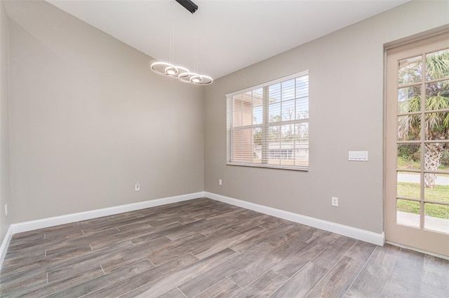 spare room featuring wood-type flooring and a wealth of natural light