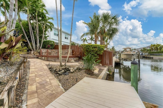 dock area featuring a water view