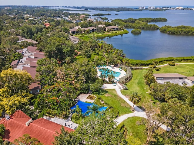 bird's eye view featuring a water view