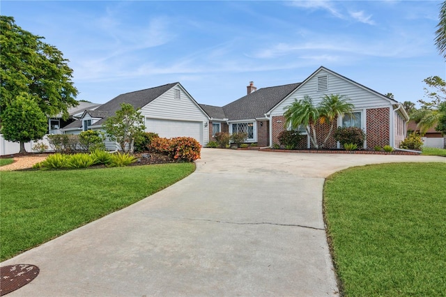 single story home with a garage and a front yard