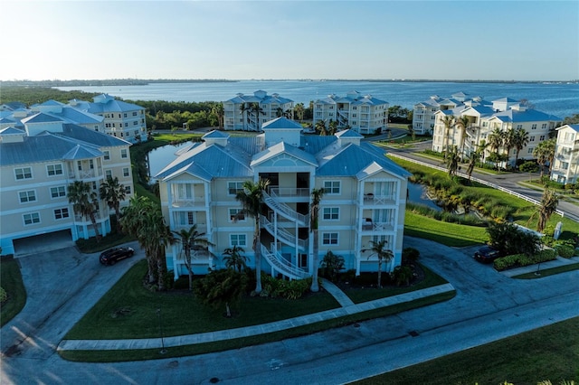 aerial view with a water view