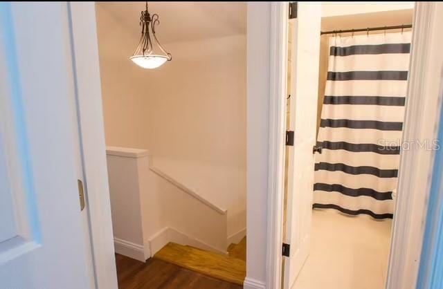 bathroom with wood-type flooring