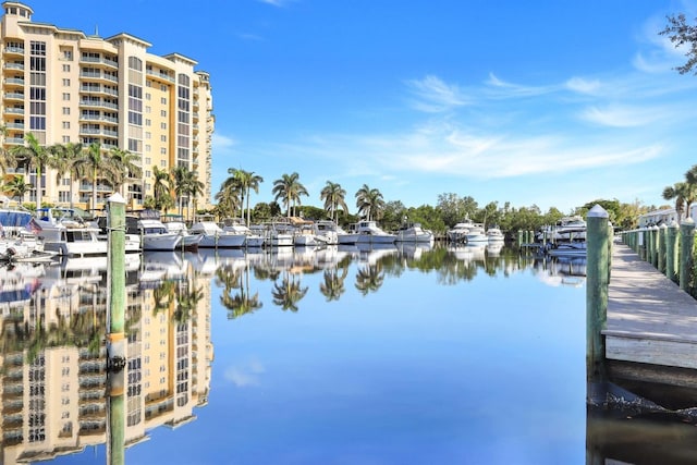 property view of water with a boat dock